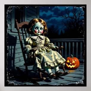 Verhexte Puppe und Halloween-Kürbis Poster