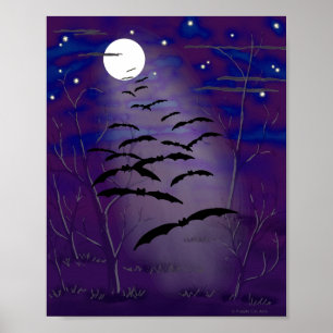 Verhexte Stunde mit vollem weißen Mond und Flederm Poster