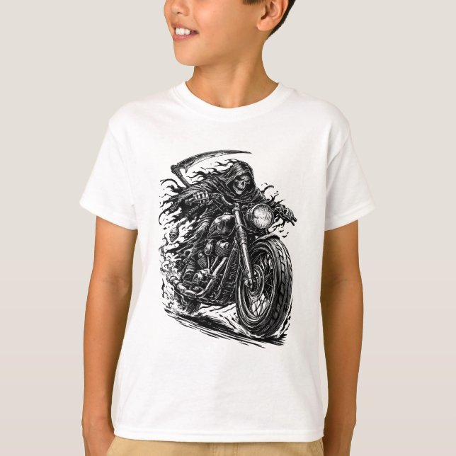 Verhüllter Sensenmann-Motorradfahrer  T-Shirt (Vorderseite)