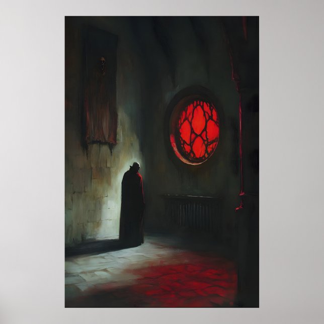 Verhüllter Vampir Dracula im Rotlicht-Gothic-Horro Poster (Vorne)