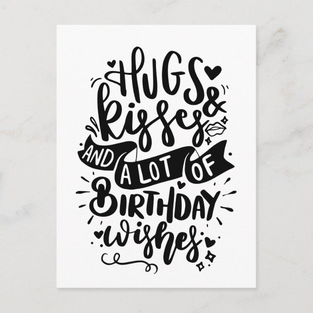 Verjaardagskaart Hugs Kisses & Birthday Wünsche Feiertagspostkarte (Vorderseite)