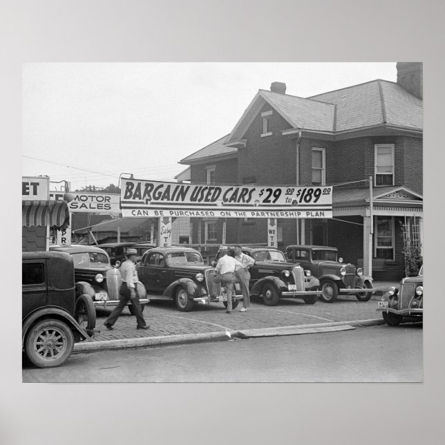 Verkauf gebrauchter Autos, 1938 Vintages Foto Poster (Vorne)