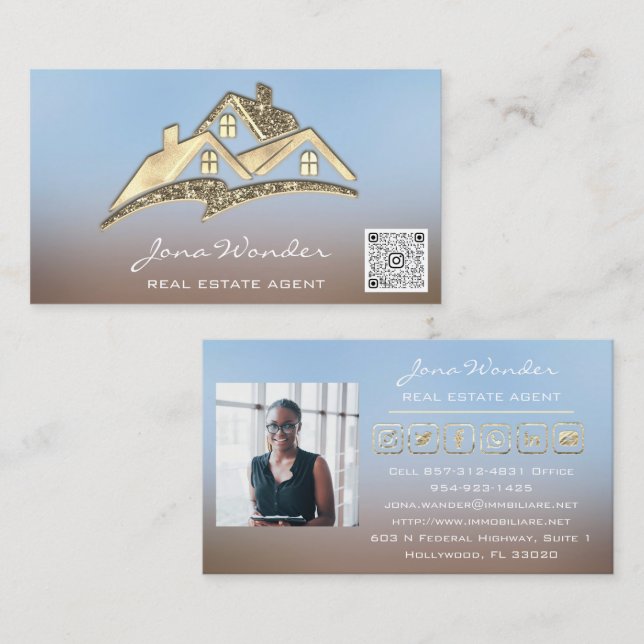Verkauf House Social Media Logo Gold Foto QR CODE  Visitenkarte (Vorne/Hinten)
