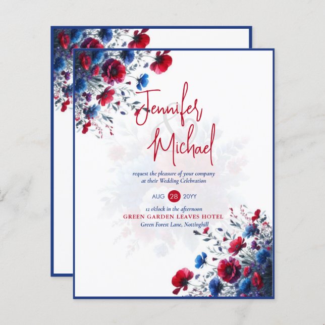 VERKAUF! Red Blue Lila Floral Wedding (Vorne/Hinten)