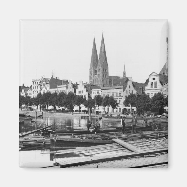 Verkauf von Holz an der Trave, Lubeck, c.1910 Magnet (Vorne)