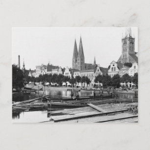 Verkauf von Holz an der Trave, Lubeck, c.1910 Postkarte