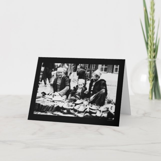 Verkauf von Sandalen in Albanien 1923 Karte (Vorderseite)