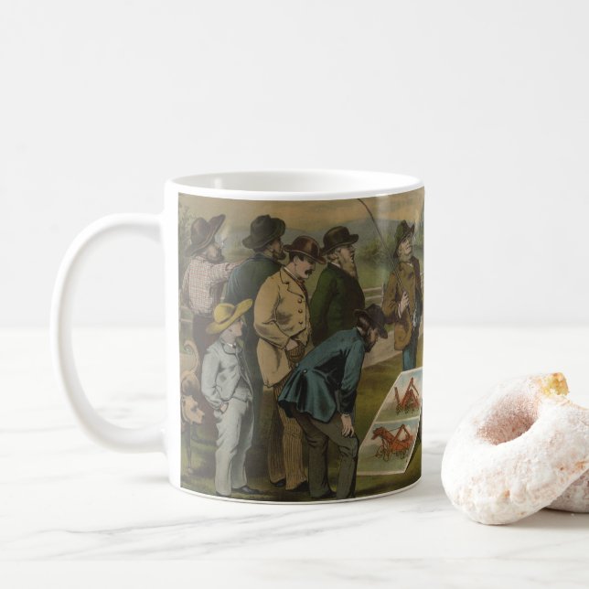 Verkäufer im Feld mit Bauer verkaufender landwirts Kaffeetasse (Mit Donut)