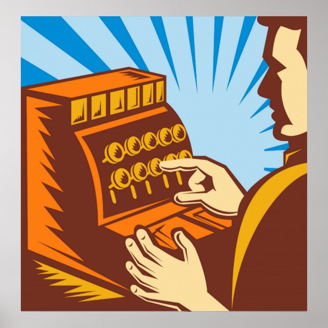 Verkäufer mit Kasse im WPA-Stil Poster (Vorne)