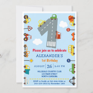 Verkehr 1. Geburtstag Party Einladung