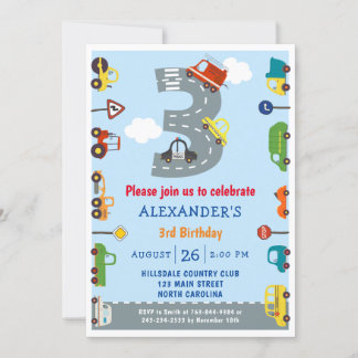 Verkehr 3. Geburtstag Party Einladung