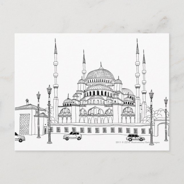 Verkehr mit Moschee Postkarte (Vorderseite)