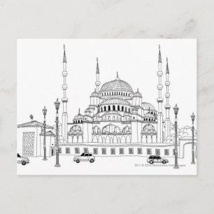 Verkehr mit Moschee Postkarte