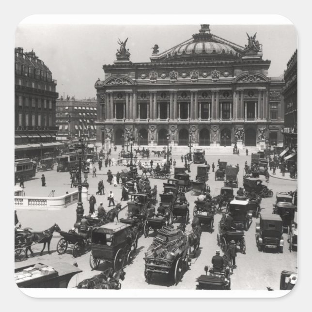 Verkehr vor der Pariser Oper Quadratischer Aufkleber (Vorderseite)