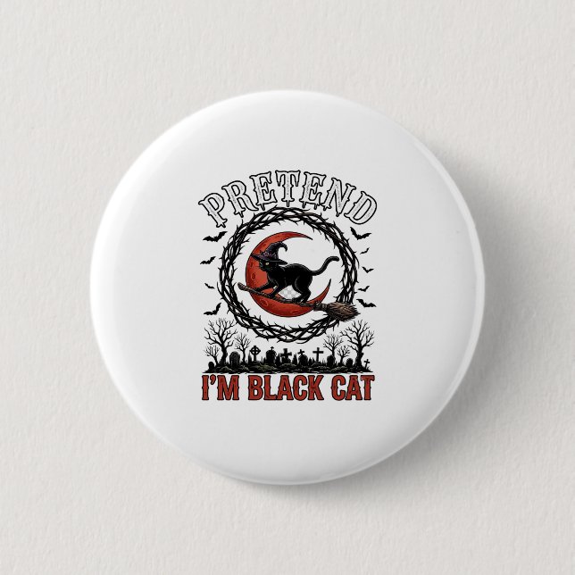 Verkleidung Schwarze Katze Halloween Hexenhut Rote Button (Vorderseite)