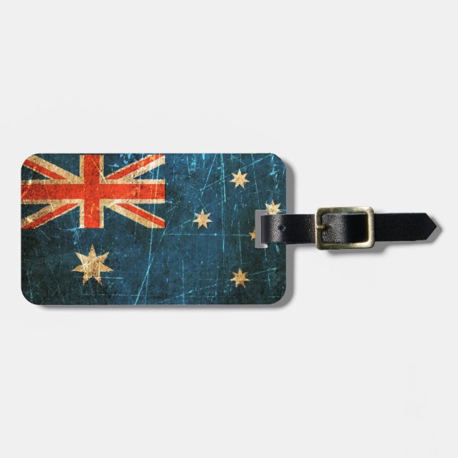 Verkratzte und getragene Vintage australische Gepäckanhänger (Vorderseite horizontal)