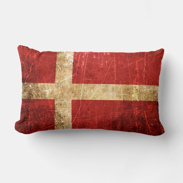 Verkratzte und getragene Vintage dänische Flagge Lendenkissen (Vorderseite)