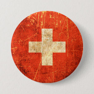 Verkratzte und getragene Vintage Schweizer Flagge Button