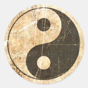 Verkratzter und getragener Vintager Yin Yang Runder Aufkleber