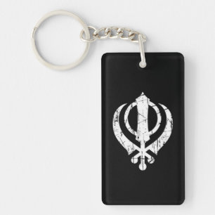 Verkratztes weißes SikhKhanda Symbol auf Schwarze Schlüsselanhänger