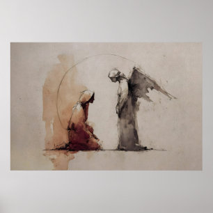 Verkündigungs-Aquarell-Druck – Minimalistischer En Poster