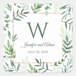 Verlass Design Leaf Garden Erste Hochzeitsticker Quadratischer Aufkleber