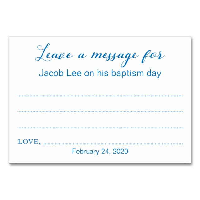 Verlass einer Taufe, die Karten blau weiden lässt (Vorderseite)