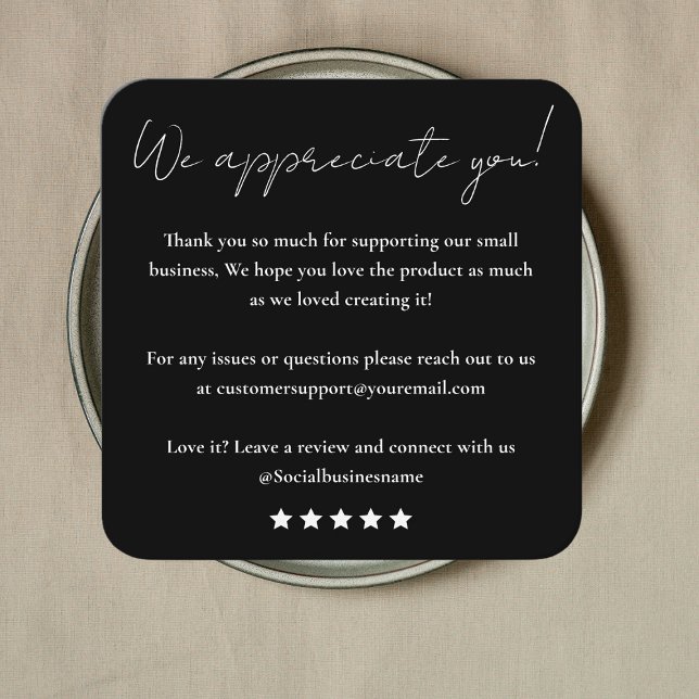 Verlass uns eine Überprüfung | Feedback des Kunden Quadratische Visitenkarte (Von Creator hochgeladen)