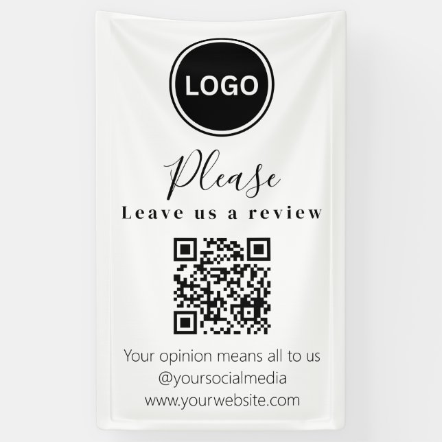 Verlass uns eine Überprüfung | QR-Code Modern Busi Banner (Vertikal)