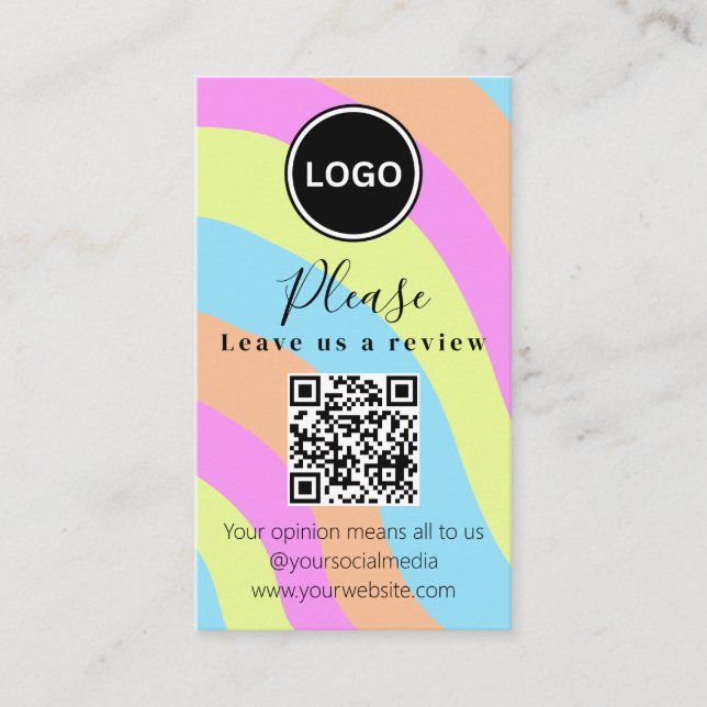 Verlass uns eine Überprüfung | QR-Code Modern Busi Visitenkarte (Vorderseite)