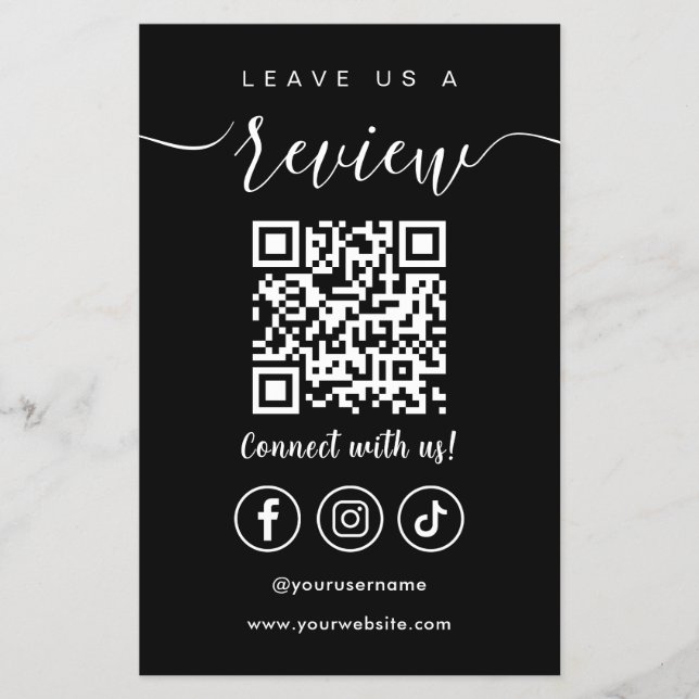 Verlass uns einen QR-Code Social Media Logo Black Flyer (Vorne)