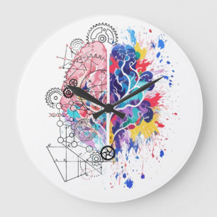 Verlassen Gehirn gegen rechte Gehirnkreative Kunst Große Wanduhr
