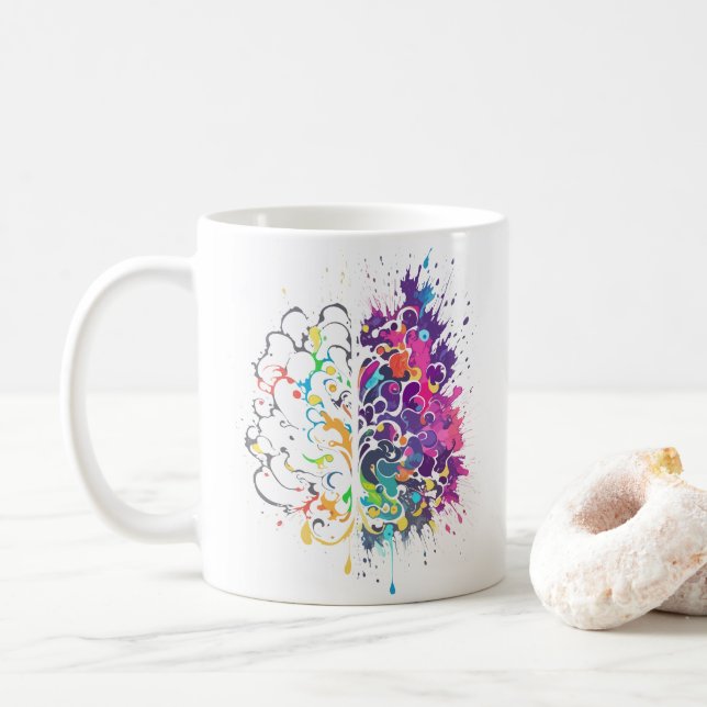 Verlassen Gehirn gegen rechte Gehirnkreative Kunst Kaffeetasse (Mit Donut)