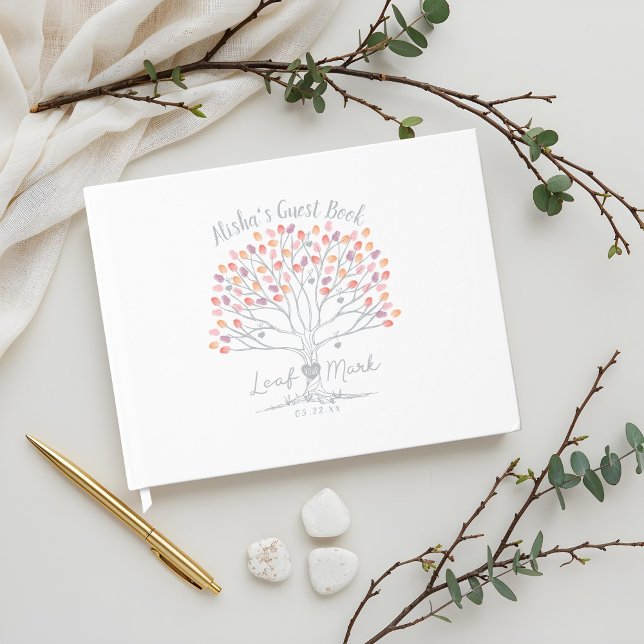 Verlassen Sie Ihre Mark Coral & Lila Fingerprint T Gästebuch (Leaf Your Mark Coral & Purple Fingerprint Tree Guest Book)