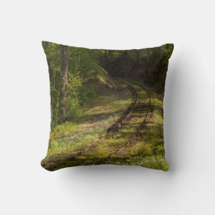 Verlassene Eisenbahn in einem Wald Kissen