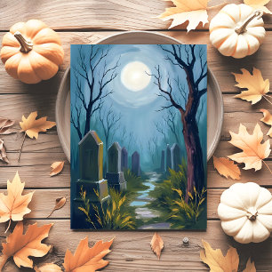 Verlassener Friedhof   Gruselige Halloween-Malerei Feiertagspostkarte