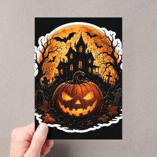 🎃 Verlassener Kürbismond Halloween-Aufkleber Gr Acryleinladungen