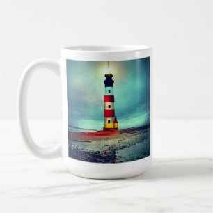 Verlassener Strand verfallener beleuchteter Leucht Kaffeetasse