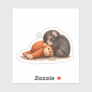Verlassenes Babyäffchen mit tröstender Ersatzpuppe Aufkleber
