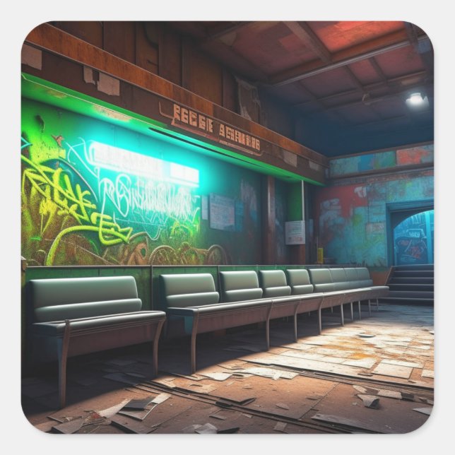 Verlassenes Gebäude Urban Decor Quadratischer Aufkleber (Vorderseite)