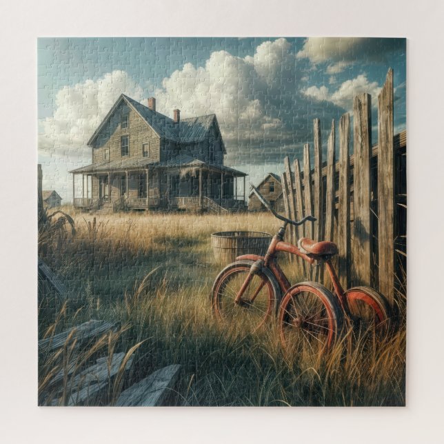 Verlassenes rotes Retro-Dreirad Puzzle (Vertikal)