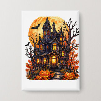 Verlassenes Schloss Halloween Vollmond Button