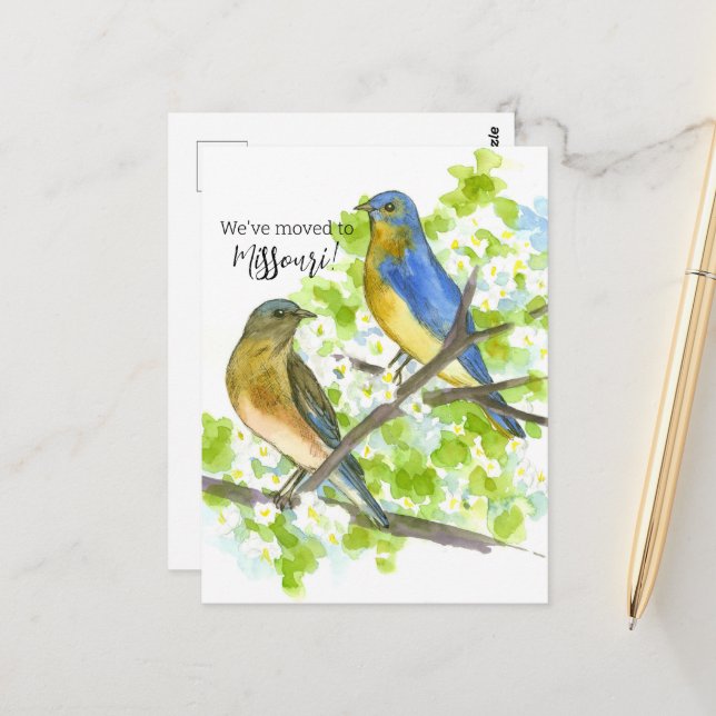 Verlegung der Ankündigung Missouri Bluebirds Hawth Postkarte (Vorderseite/Rückseite Beispiel)