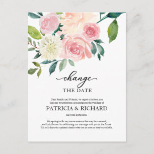 Verlegung des Termins Blush Florale Hochzeit Versc Postkarte