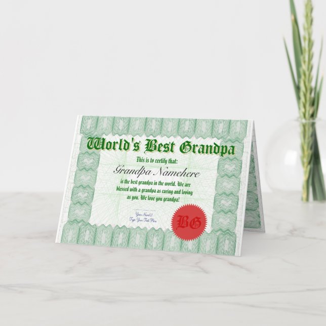 Verleihung der besten Opa-Zertifikat-Karte der Wel Karte (Vorderseite)