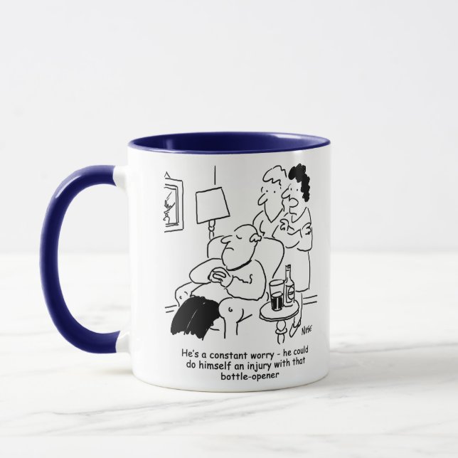 Verletzung durch einen Flaschenöffner. Funny Joke  Tasse (Links)