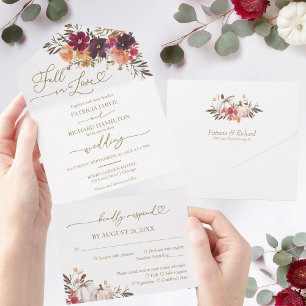 Verlieb dich Burgunder Kürbis Hochzeit All In One Einladung