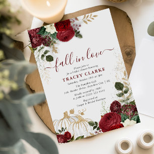Verlieb dich im Herbst - Florale Kürbis-Hochzeitsd Einladung