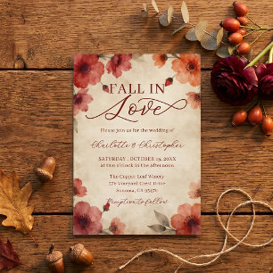 Verlieb dich in Burgunder-Herbst-Aquarell-Hochzeit Einladung