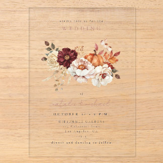 Verlieb dich in die florale Kürbis-Hochzeit Acryleinladungen